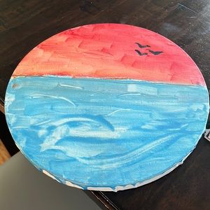 Sunset Painting Over Water With 3 Birds